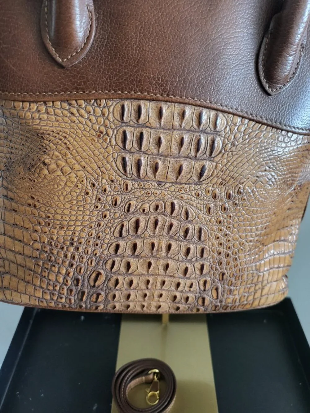 Vintage Escada brown leather with crocodile effect embossed finish